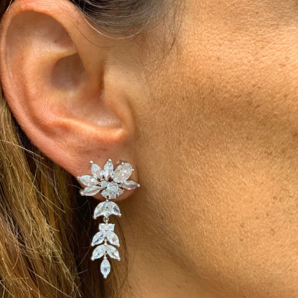 RIVKA FRIEDMAN Rhodium Clad CZ Cluster Drop Earrings BHLDN
